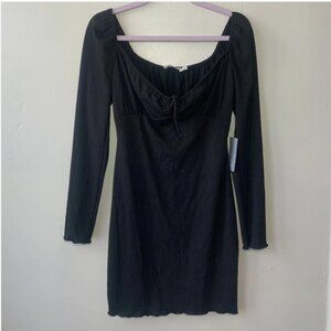 NWT Nordstrom Smocked Long Sleeve Black Mini Dress